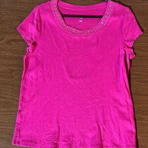Fuchsia Embellished Short Sleeve Top